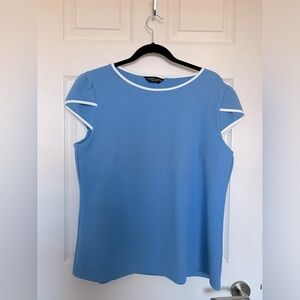 4/$20 Dorothy Perkins NWT white lined puff short sleeve blue top- Size 14